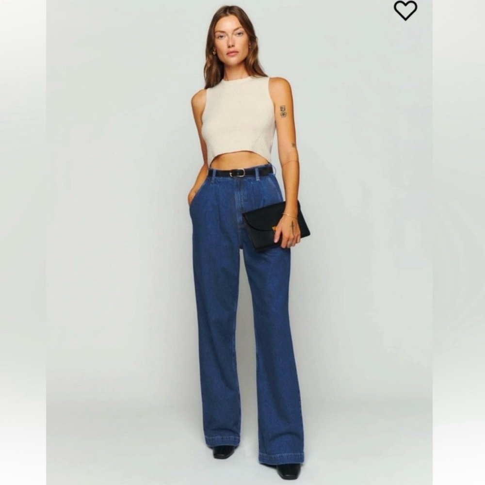 Reformation Montauk pleated trouser wide leg jean | size 26 - Picture 3 of 11
